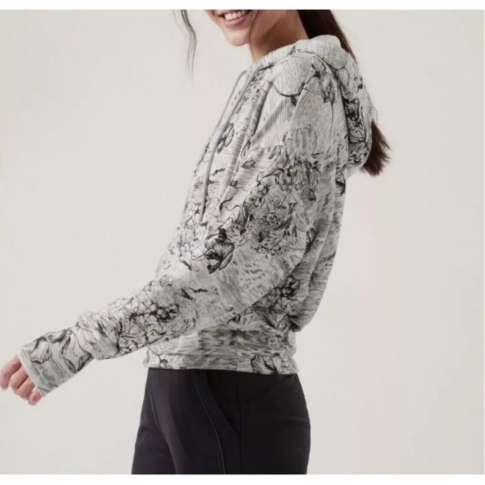 Athleta Balance Eden Floral Zipped Jacket Hoodie Sweatshirt Floral Gray Sz Small